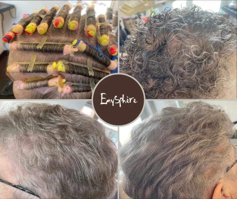 Permanente naturelle sur cheveux courts réalisée au salon Emysphère